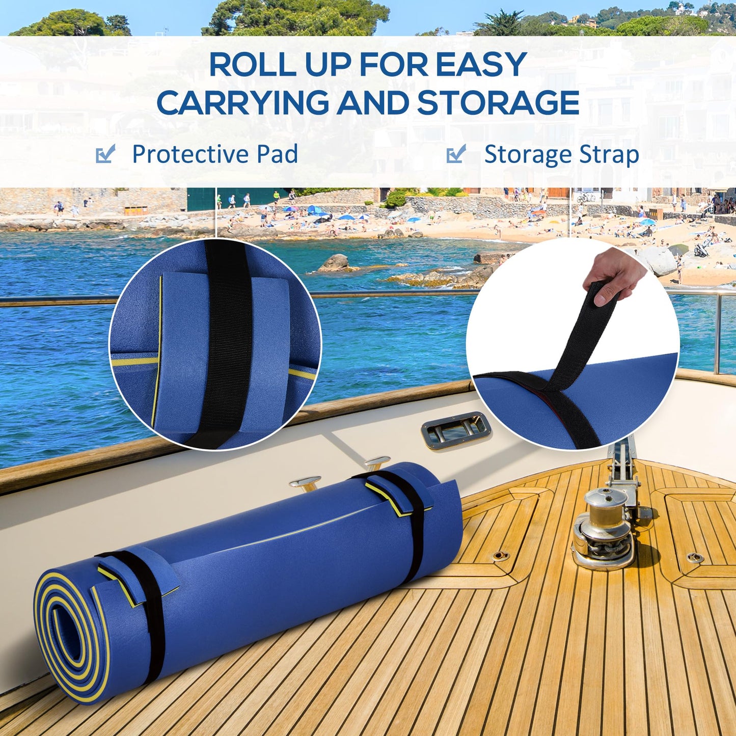 Homcom 10' X 5' Floating Mat, 3-Layer Swimming Pool Floating Water Mat Portable Foam Raft, Thick And Durable Water Activities Mat For Lake, Oceans, Blue