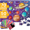 Quokka Puzzles For Kids Ages 4-6 - 70 Pcs Jigsaw Puzzles For 6-8 Year Olds - 400+ Facts On 50 Double-Sided Flashcards | Learn Space| Education Activity Gift - Shaped Puzzles For Toddlers