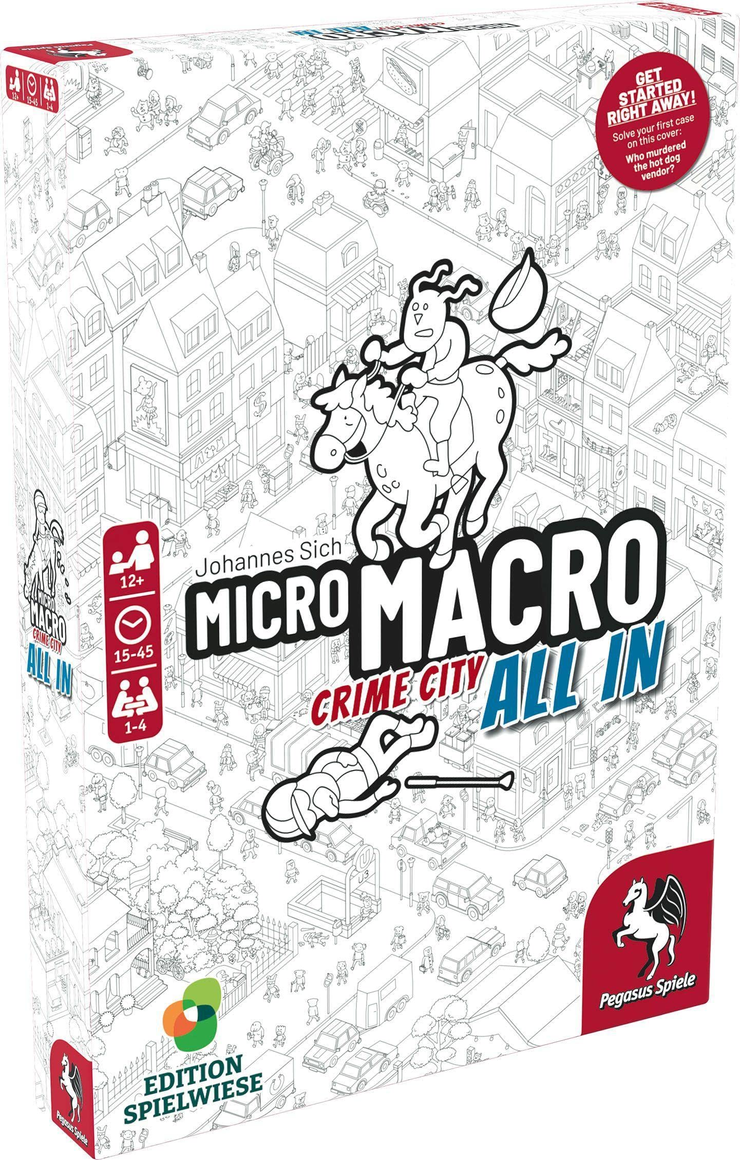 Pegasus Spiele MicroMacro: Crime City 3 Board Game - 1-4 Players, Cardboard, 75 x 110 cm, White, Ages 14+, English Version