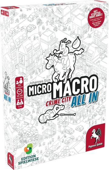 Pegasus Spiele MicroMacro: Crime City 3 Board Game - 1-4 Players, Cardboard, 75 x 110 cm, White, Ages 14+, English Version