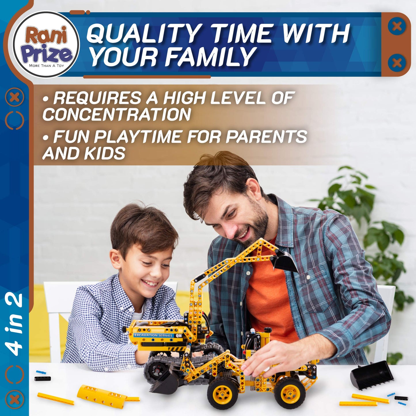 Rani Prize 4-In-1 Diy Construction Stem Toy: 603-Piece Excavator Building & Robotics Kit, Educational Engineering Playset For Boys & Girls 8-12, Quality Family Time Popular Gift With Storage Box