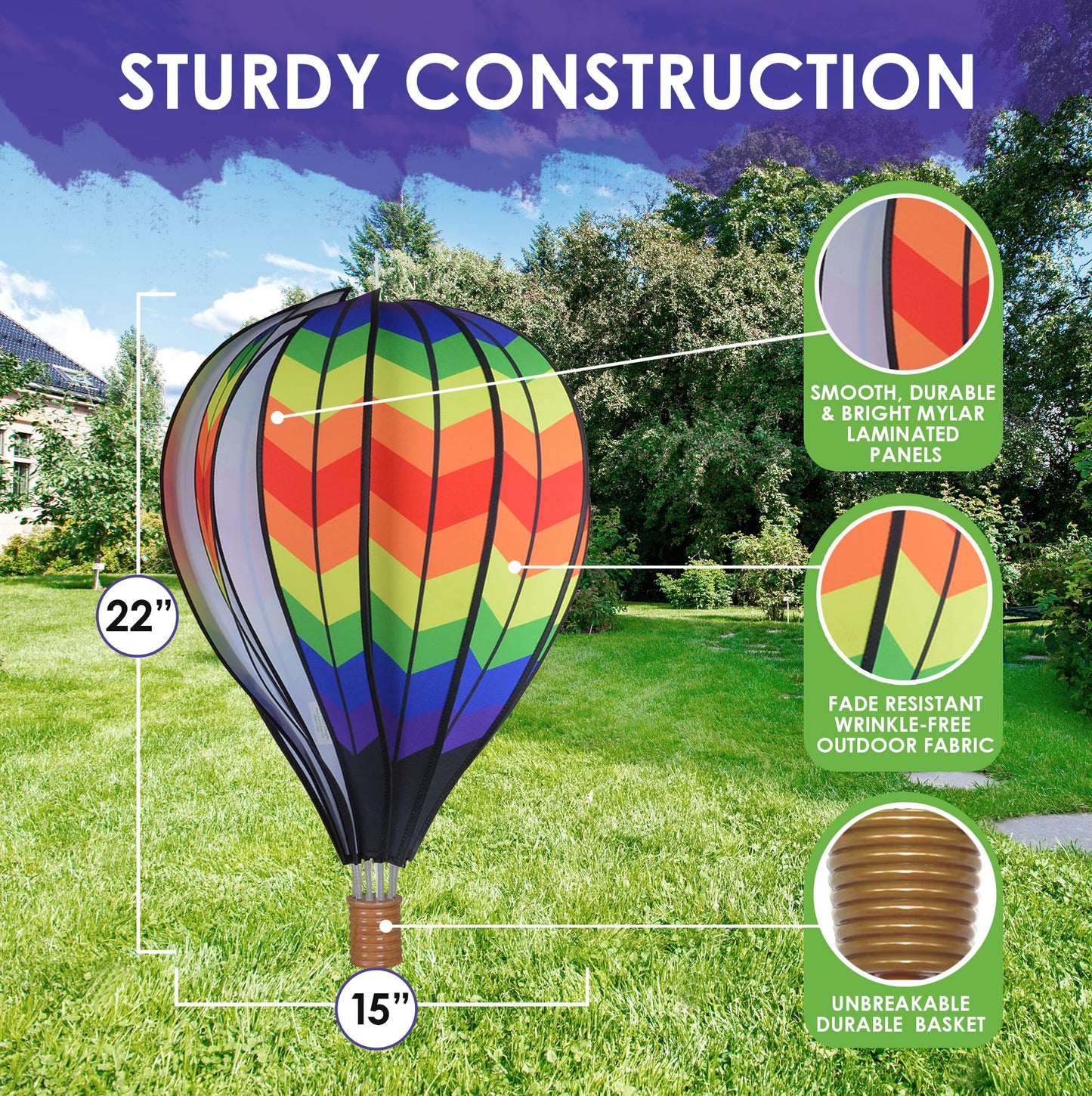 22 in. Hot Air Balloon - Double Chevron Rainbow