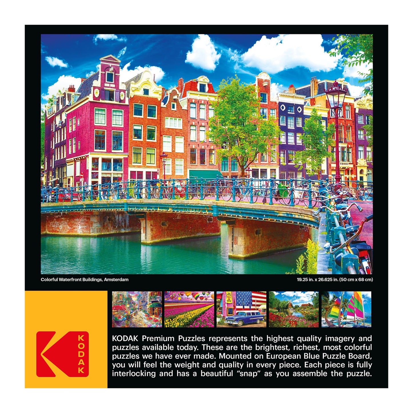 RoseArt 1000 Piece Jigsaw Puzzle - Colorful Waterfront Buildings, Amsterdam, Multi-colored, Model 8700ZZV