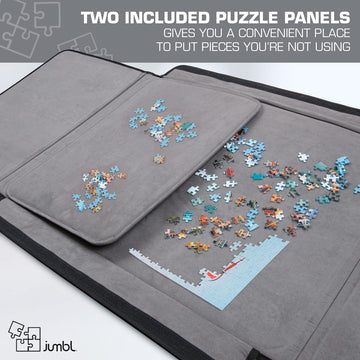 Jumbl 1500-Piece Puzzle Caddy | Portable Jigsaw Puzzle Mat, Organizer, Storage & Travel Case with Non-Slip Felt Surface, [2] Rem