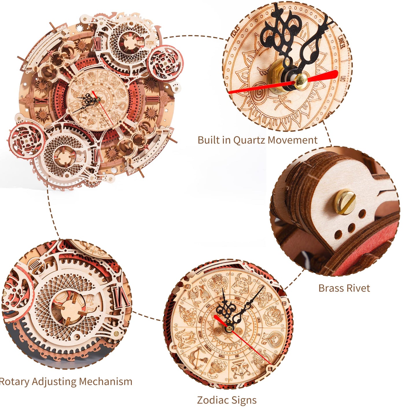 ROBOTIME 3D Wooden Puzzles for mature-themeds  Models for mature-themeds to Build Wooden Steampunk Clock Kit  DIY Mechanical Wall Quartz Aesthetic Room Decor Unique Gift