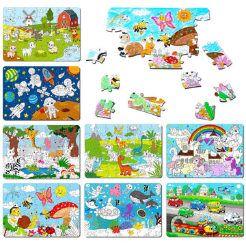 Soulchen 8 Pack Color Your Own Jigsaw Puzzles for Kids Ages 4-6, 6-8, 6-8, 8-10 Under the Sea Farm Animal Outer Space Dinosaur I