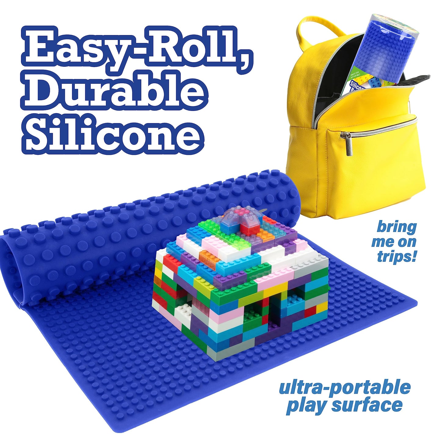 SCS Direct Brick Building Blocks Silicone Playmat - 16" Portable Green Playmat for Kids, Compatible with All Major Brands, Model BRK-PLM