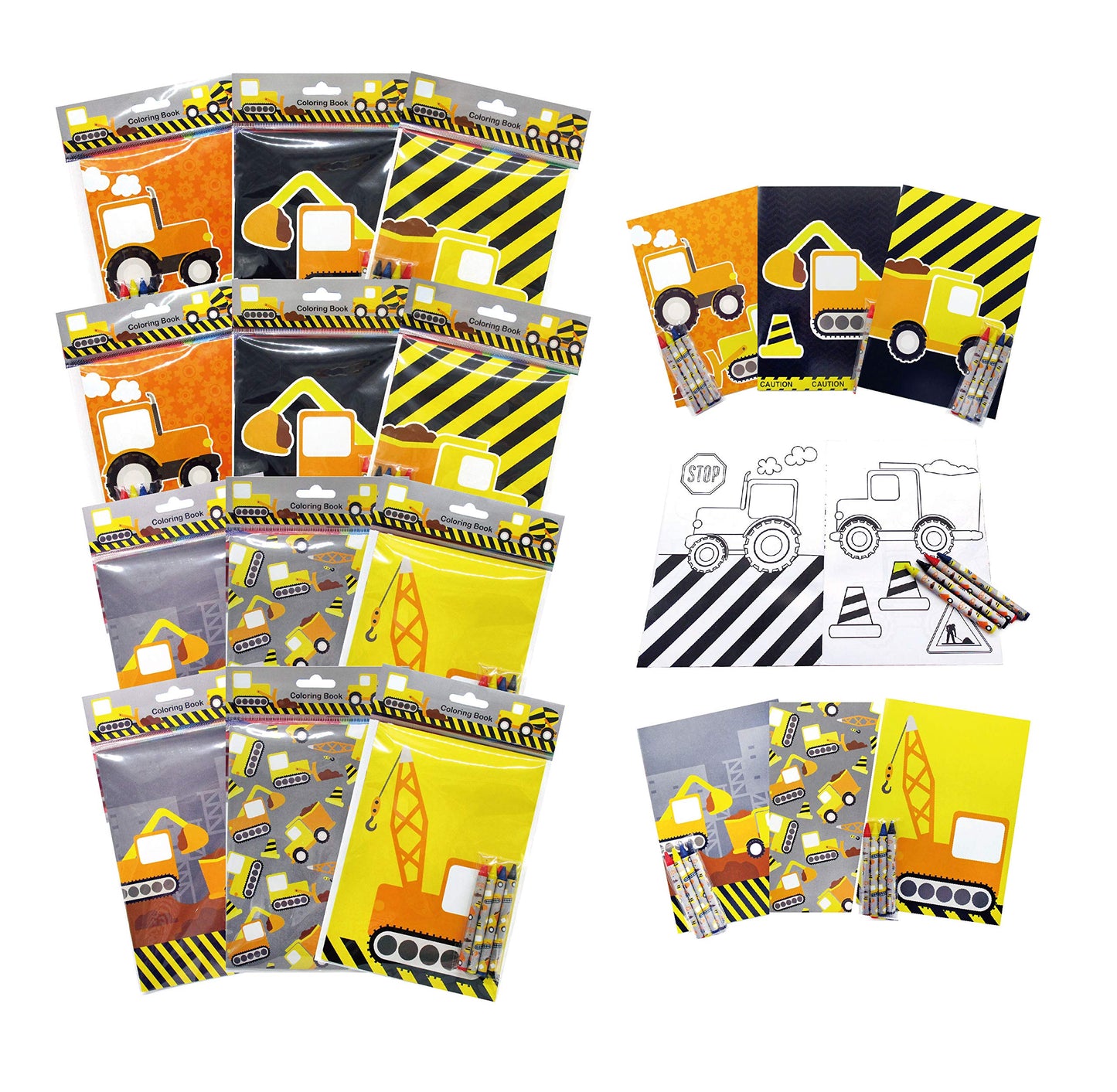 Tiny Mills Construction Trucks Coloring Book with Crayons Party Favors, 12 Coloring Books and 48 Crayons Birthday Party Supplies