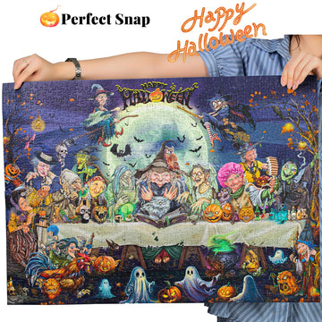 Halloween Jigsaw Puzzle 1000 Piece For Adult Family,Horror Halloween Witches Ghost Party,Perfect Snap 27.6X19.7 Inches