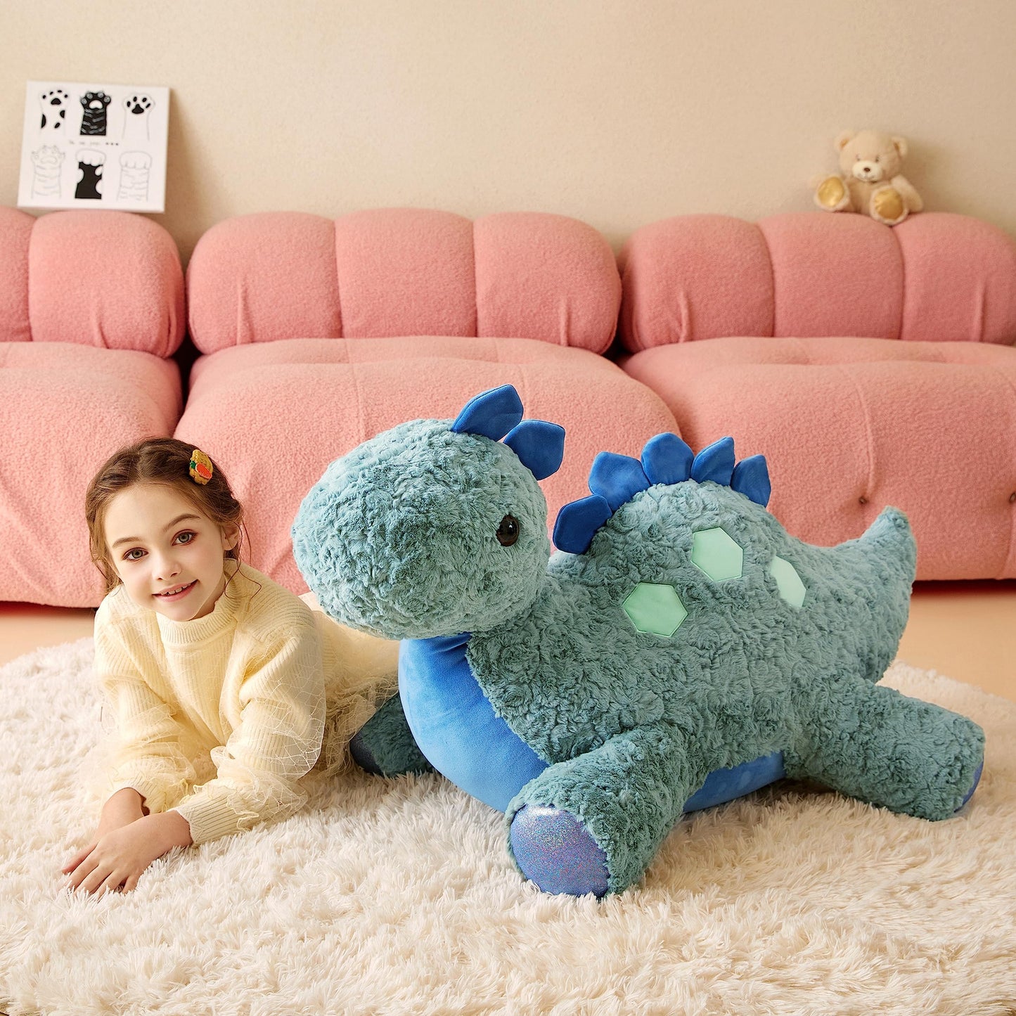 Tumyay Giant Stegosaurus Plush Toy, 30" Soft Dinosaur Stuffed Animal, Cute Polyester Gift for Kids