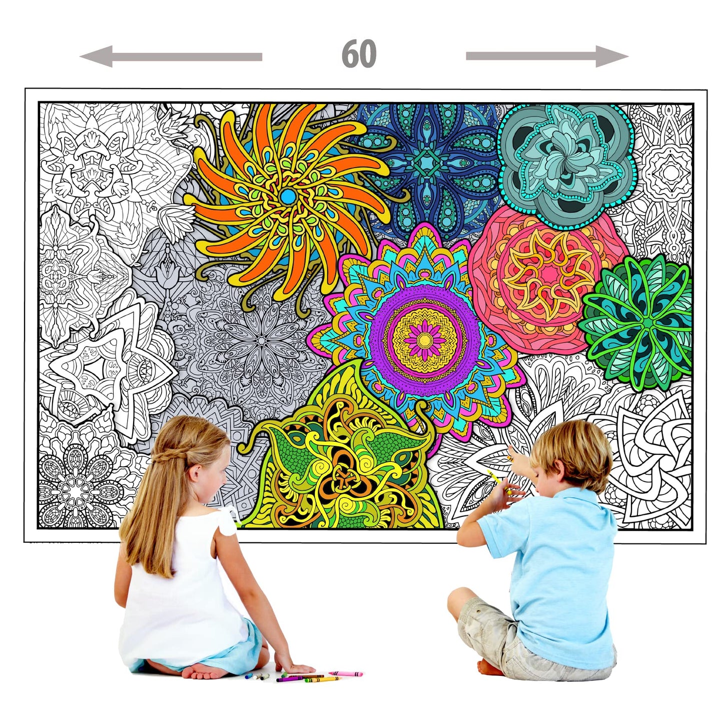Young N Refined 2 Pack of Giant Coloring Posters of Flowers and Mandala collages Folded Version (42x60)