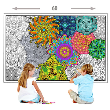 Young N Refined 2 Pack of Giant Coloring Posters of Flowers and Mandala collages Folded Version (42x60)