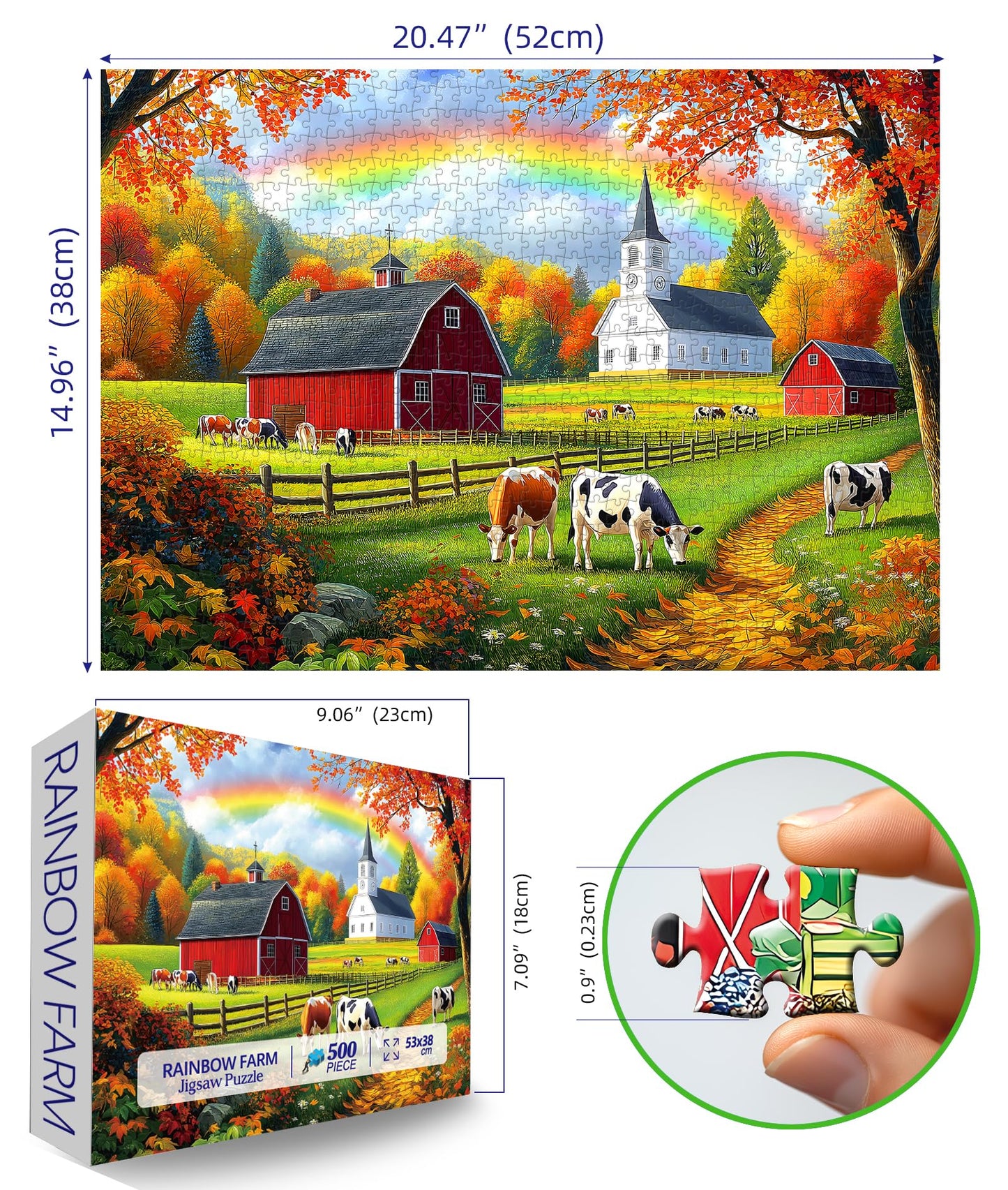 MINIWAN 500 Piece Fall Farm Shaped Puzzle - Autumn Harvest Scene, Challenging Jigsaw for Adults & Family, 21 x 15 Inch