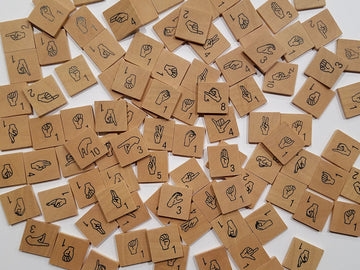 Iconoglyph American Sign Language Game Tiles | Asl Alphabet, Wood Letter Tiles - Learn Asl While Having Fun!