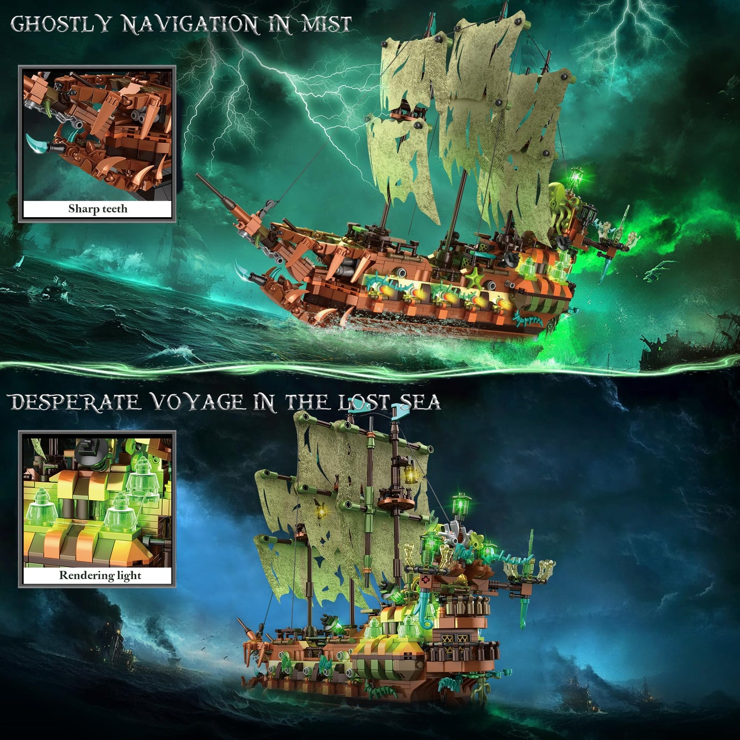 Pirate Ship Building Set With Led Lights, Pirate Ghost Ship Model Kit For Adults To Build, Large Sailboat Toys Christmas Birthda