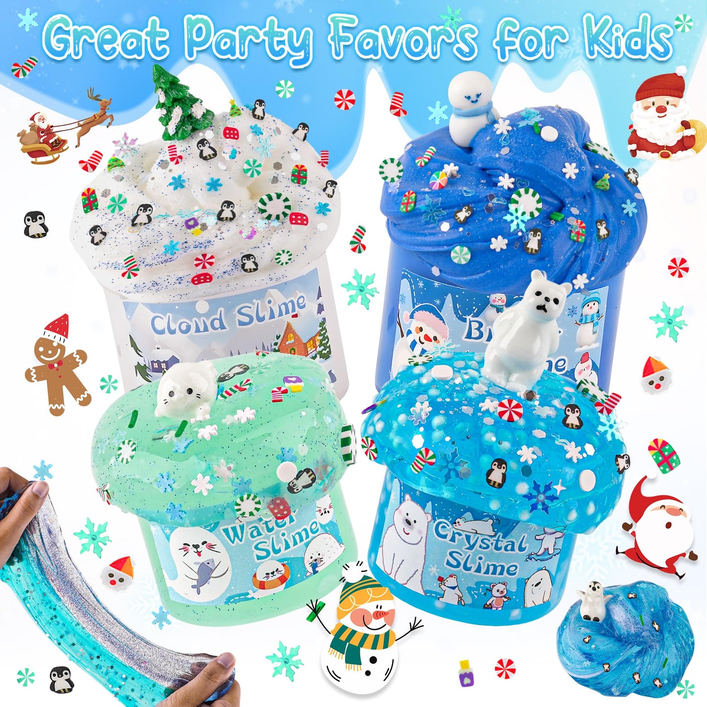 Lawoho 6 Packs Snow Slime Kit - Cloud Slime, Butter Slime, Clear Slime & Water Slime, Crunchy Slime For Kids With Slime Add-Ins, Slime Kit For Girls & Boys Birthday Halloween Christmas Easter Favors