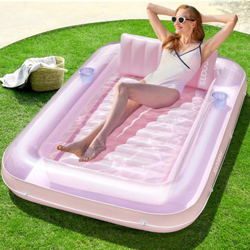 SLOOSH Inflatable Tanning Pool Lounger Float  70 x 46 Pool Floats mature-themed with Pillow  4 in 1 Suntan Tub Raft Floatie Sunbathing Bed Lounge for Water Blow Up Kids Ball Pit Party Gifts  L-Purple Pink