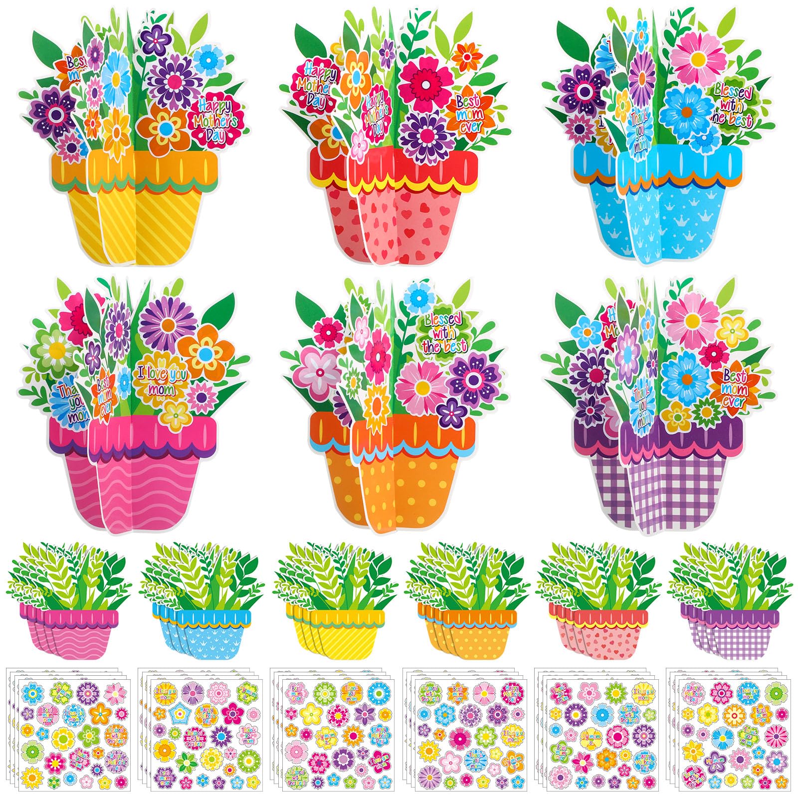 Fullhawl 24 Sets Mothers Day DIY Craft Kits Make Your Own 3D Flower Pot Best Mom Flowers Stickers for Happy Mothers Day Birthd