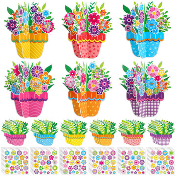 Fullhawl 24 Sets Mothers Day DIY Craft Kits Make Your Own 3D Flower Pot Best Mom Flowers Stickers for Happy Mothers Day Birthd