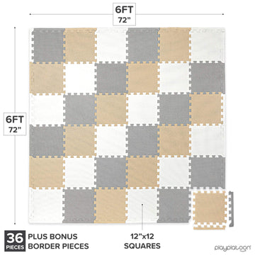 Play Platoon Non-Toxic Foam Puzzle Floor Mat, Comfortable, Extra Thick, Cushiony Exercise And Play Mat For Toddlers, Kids & Adults, 36 Tiles (12'X12'), Warm Grey/Cream/Sand