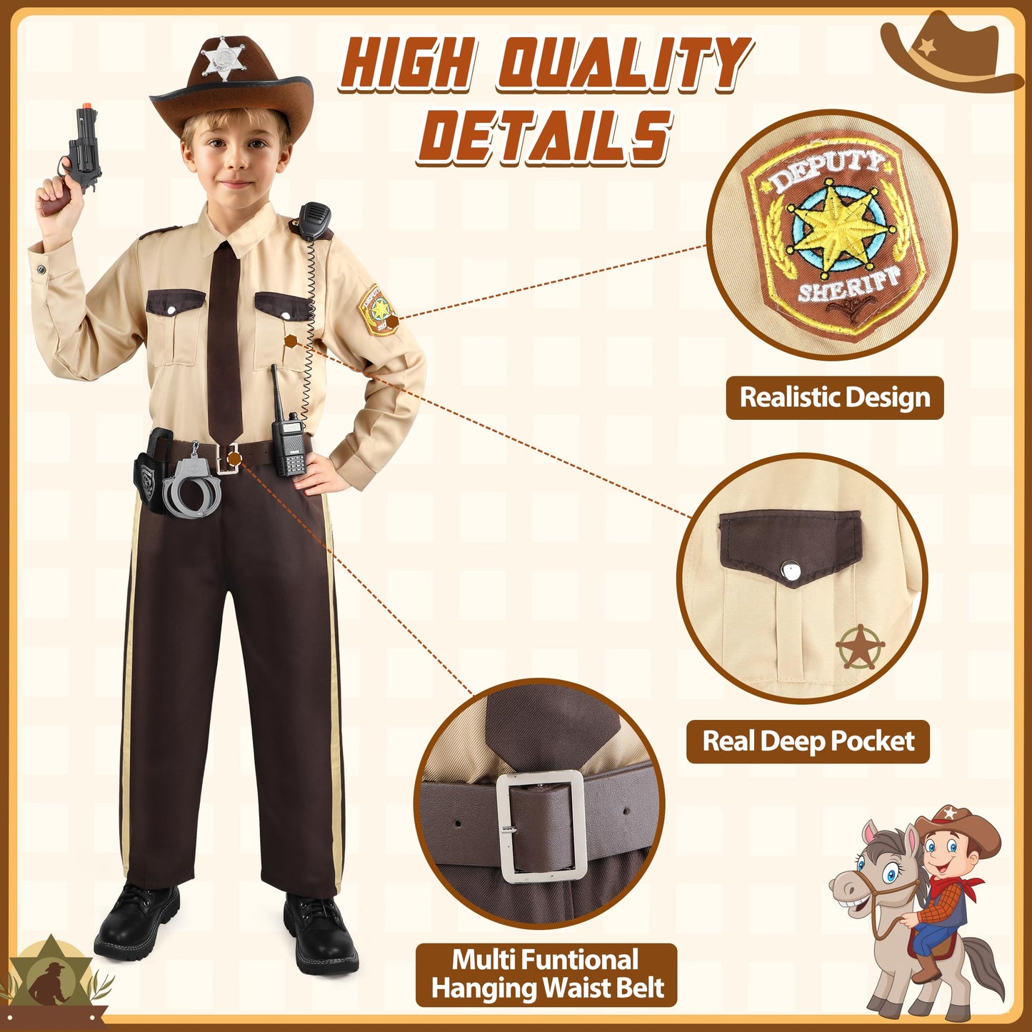 Giftinbox Police Costume For Kids, Sheriff Costume For Boys, Kids Sheriff Cowboy Costume With Accessories Halloween Costumes