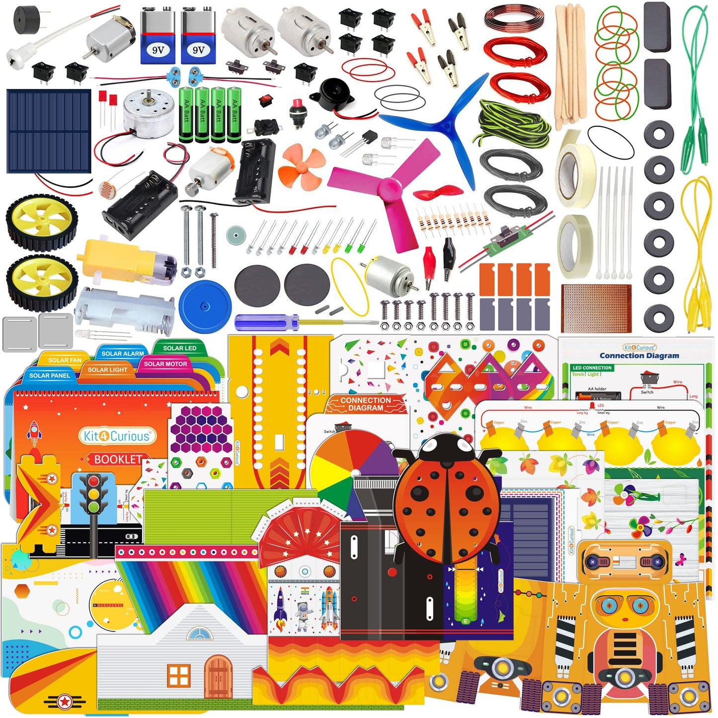 Kit4Curious 245 Experiment Kit - 220 Diy Projects + 20 Exclusive Stem Activities + 5 Solar Projects Educational Learning Smart T