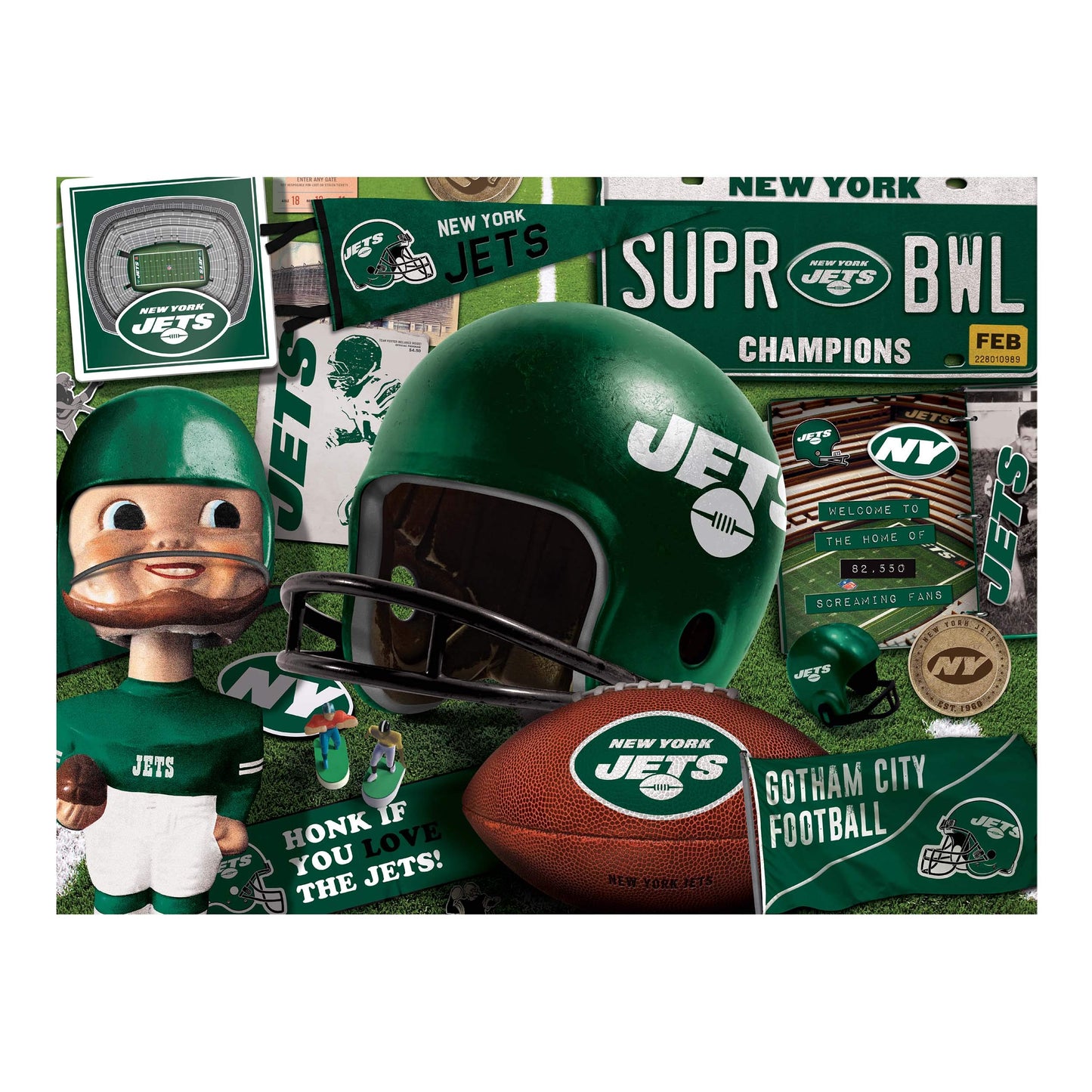 YouTheFan NFL New York Jets 500 Piece Retro Series Puzzle - Cardboard, Team Colors, One Size, Model 0951445