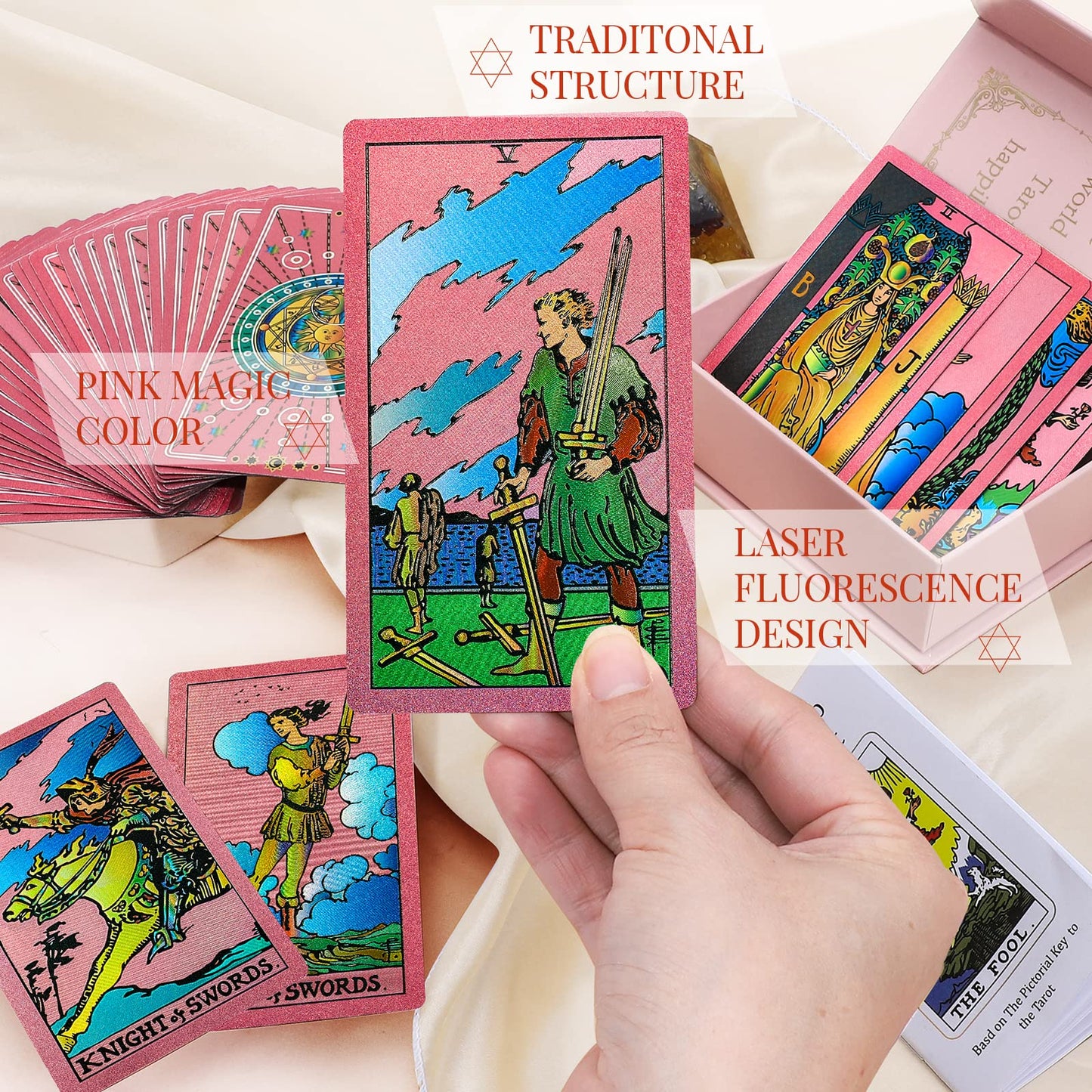 Lyingfish Tarot Cards Pink Tarot Cards With Guide Book Waterproof And Wrinkle Resistant Tarot Gold Foil Tarot Cards For Beginners Pink Tarot Deck Tarot Cards With Meanings On Them Gold Tarot Cards