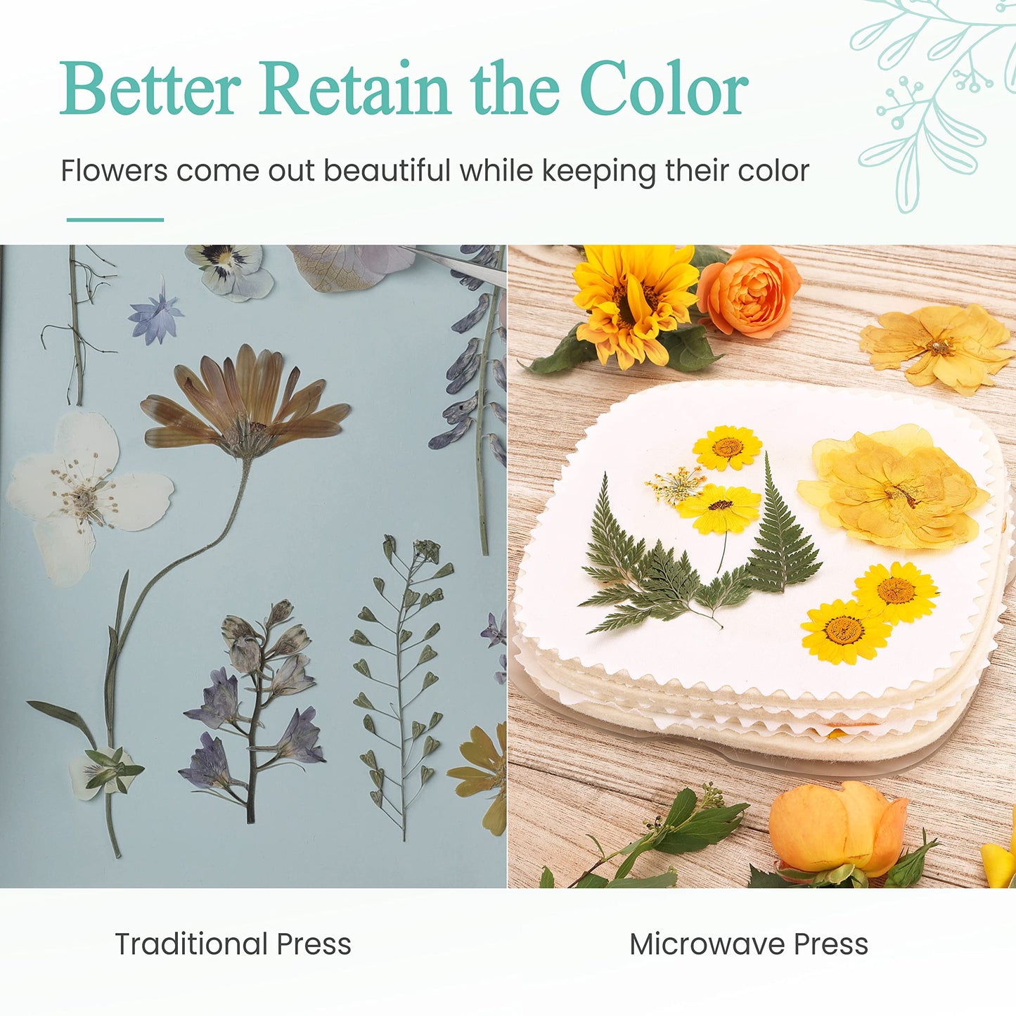 Etcokei Microwave Flower Press Kit, 4 Layers Quick Flower Pressing Tool, Flower Preservation Kit Large Flower Press For Plant Ar