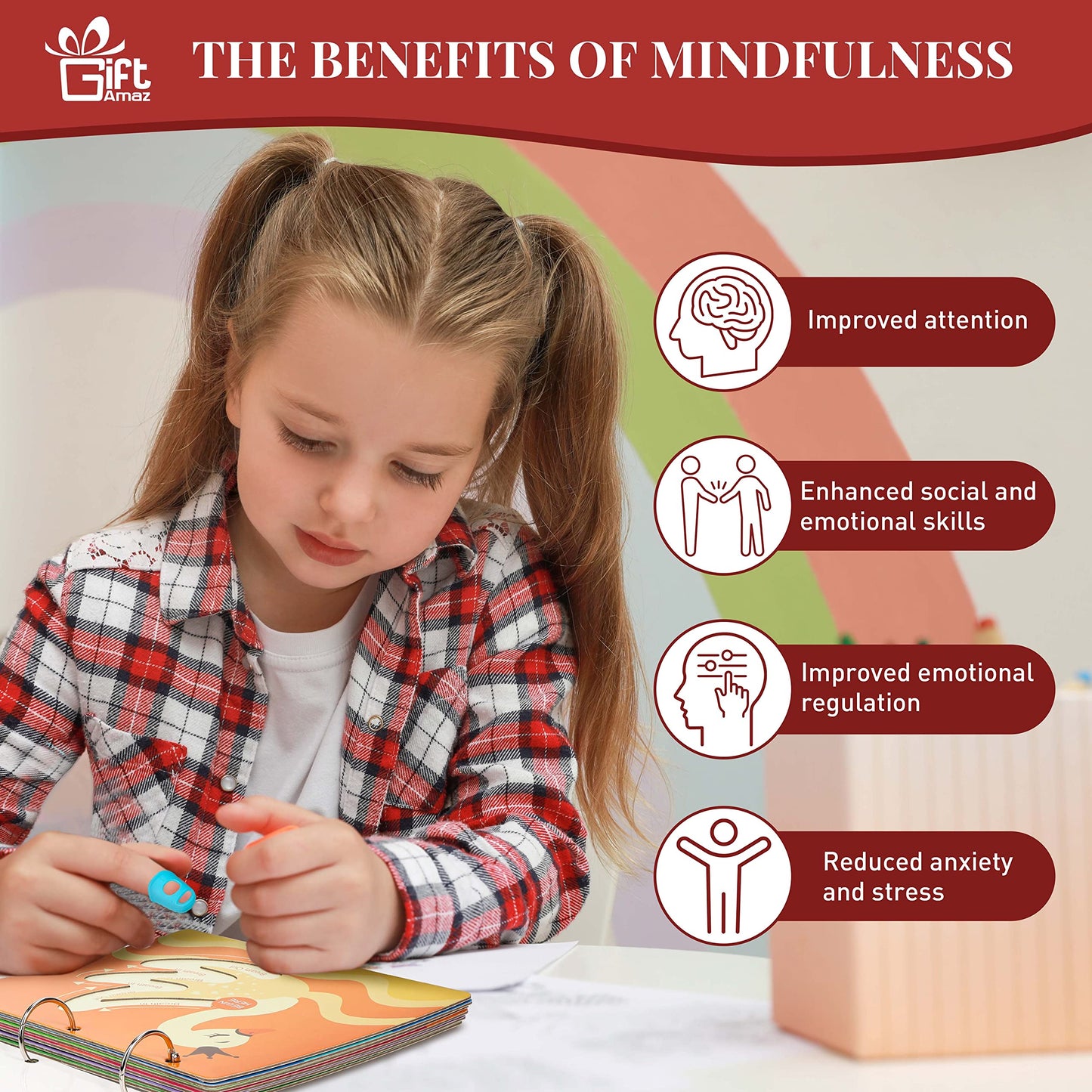 GiftAmaz Mindful Maze Boards - Calming Toys for Kids, Finger Path Breathing, Cardboard, Multiple Colors, Model M-001B, Ages 3+