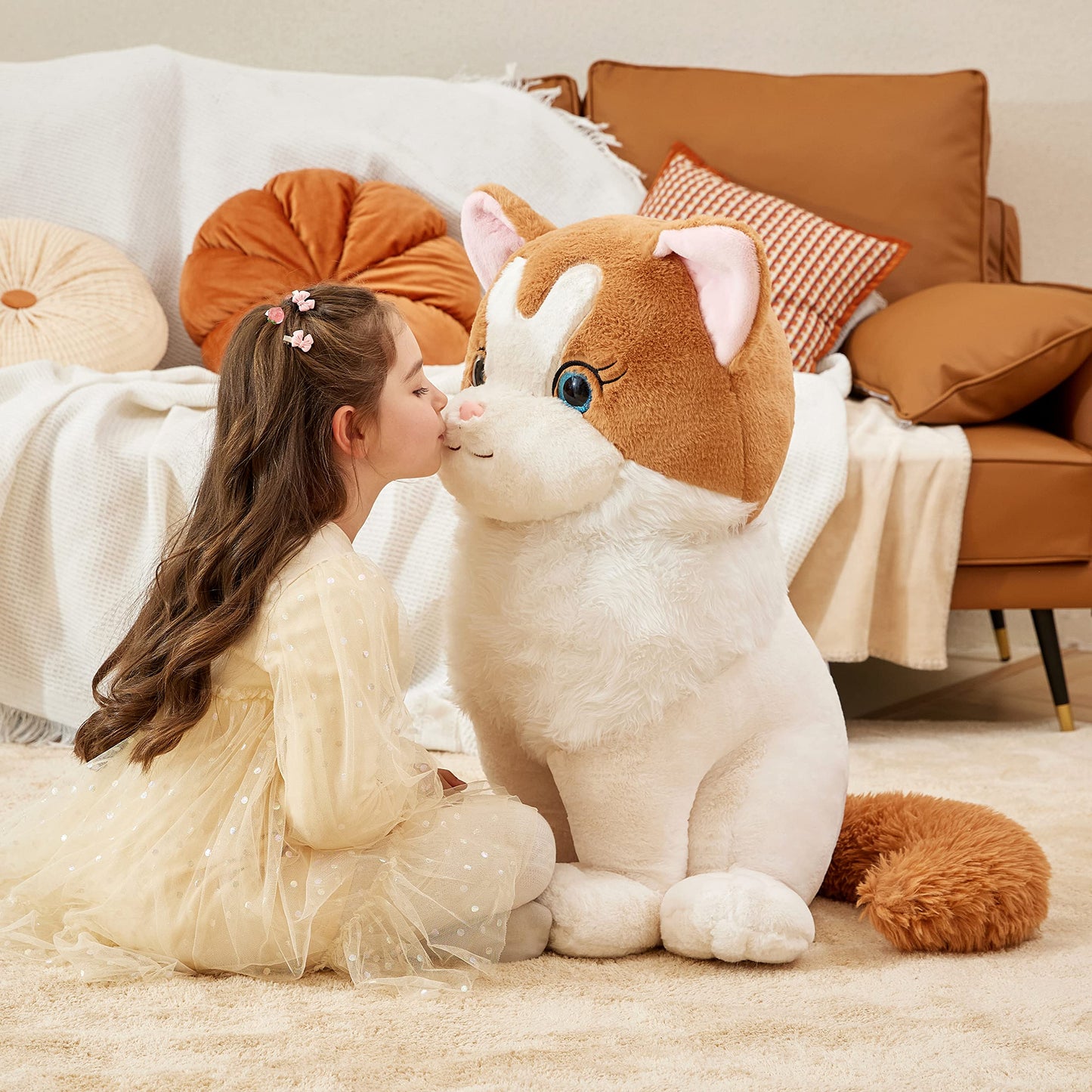 Ikasa Giant Ragdoll Cat Stuffed Animal Plush Toy,Large Big Jumbo Soft Toys,23' Huge Size Cute Fluffy Plushy Fat Oversized Plushie,Gifts For Kids Girls Boys (23 Inches, White)