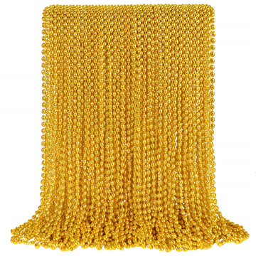 100 PCS Gold Bead Necklace, Gold Mardi Gras Christmas Oval Beads Necklaces 30.5'' Metallic Beaded Costume Necklaces Party Neckla