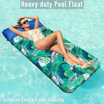 Finduwill Oversized Pool Lounger Floats Adults - 72'' X37'' Xl Fabric Covered Pool Floats With Headrest, Ultra-Comfort Pool Floa