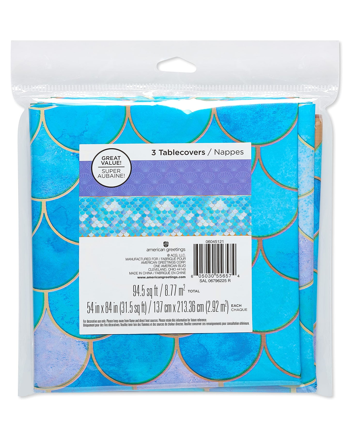 American Greetings Mermaid Party Supplies, Plastic Table Covers (3-Count)