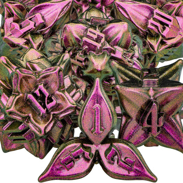 ARUOHHA DND Metal Dice Set Purple Red Leaf Design D&D Dice Set with Gift Box, Dungeons and Dragons Handmade D + D Polyhedral Dic
