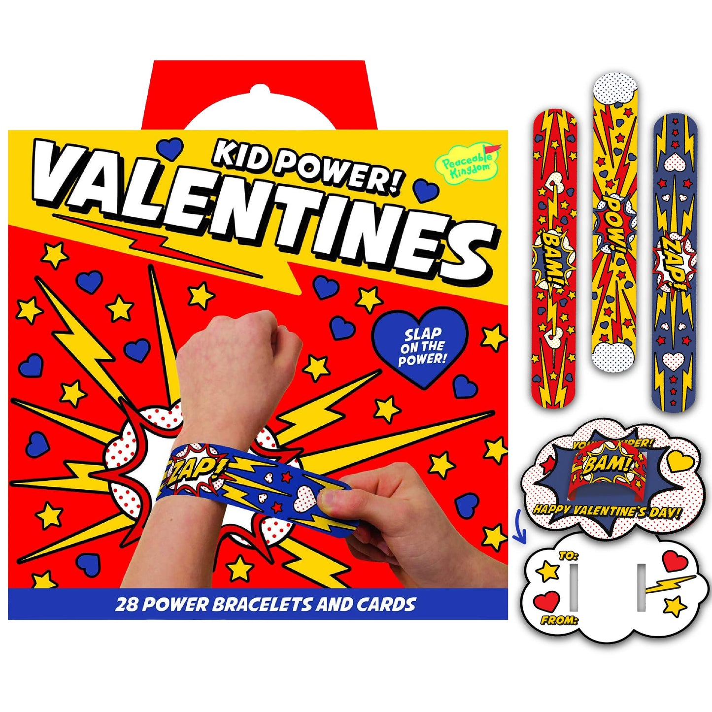 Peaceable Kingdom Valentines Cards - Set of 28 Slap Bracelets, Multicolor, Rubber, Model VPS62