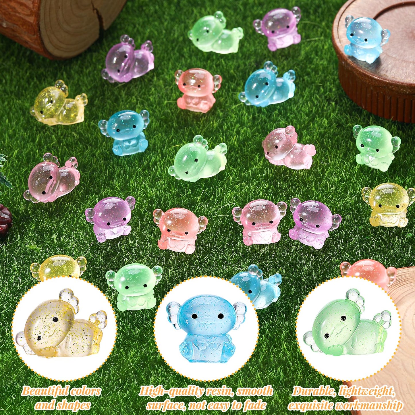 GGSTDDUP 60 Pcs Luminous Mini Resin Axolotl  Tiny Axolotl Miniature Figures Glow in The Dark Lying Down and Standing Axolotl Ornament for DIY Fairy Garden Dollhouse Landscape Aquarium (12 Styles)