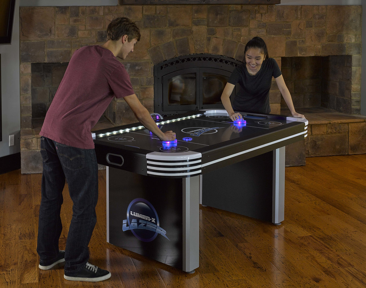Triumph Sports Lumen-X Lazer 6' Air Hockey Table with LED Lighting, Music, 31"x40"x72", Blue/Black, Model 45-6800W