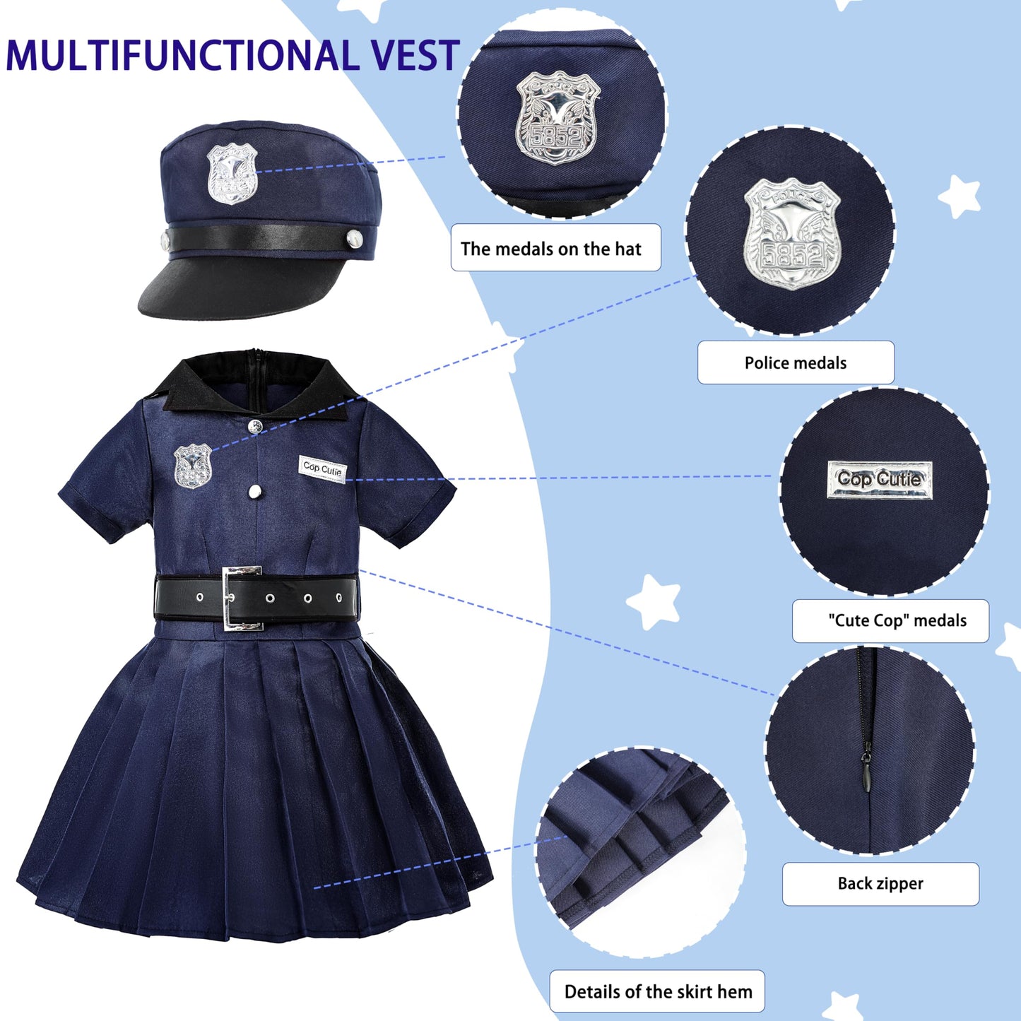Lingway Toys Kids Police Costume For Girls,Girls Police Officer Costume Set, Kids Halloween Costume Dress Up 12-14Years