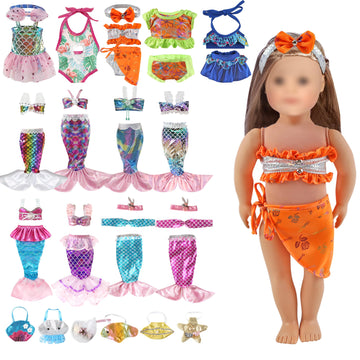 18 Inch Doll Clothes Accessories | 13-Pack Mermaid & Bikini Swimwear Sets With Hats, Bags | Adjustable For 16-20'' Fashion Dolls