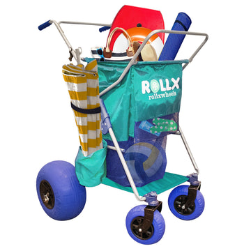 Rollx Beach Cart With 4 Balloon Wheels For Sand, Foldable Storage Wagon With Rear 13 Inch Beach Tires, Front 7 Inch Beach Tires 