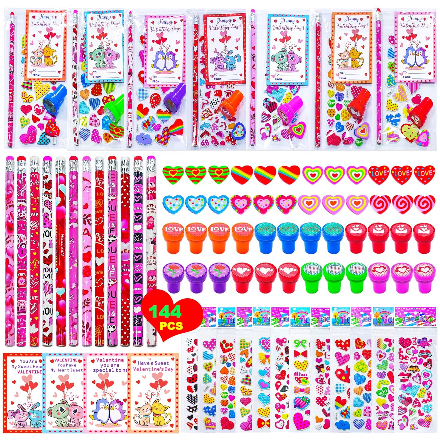 BAOXUE 24 Pack Valentines Day Gifts For Kids Classroom With Stationery Set, Valentines Day Cards For Kids School, Bulk Valentine