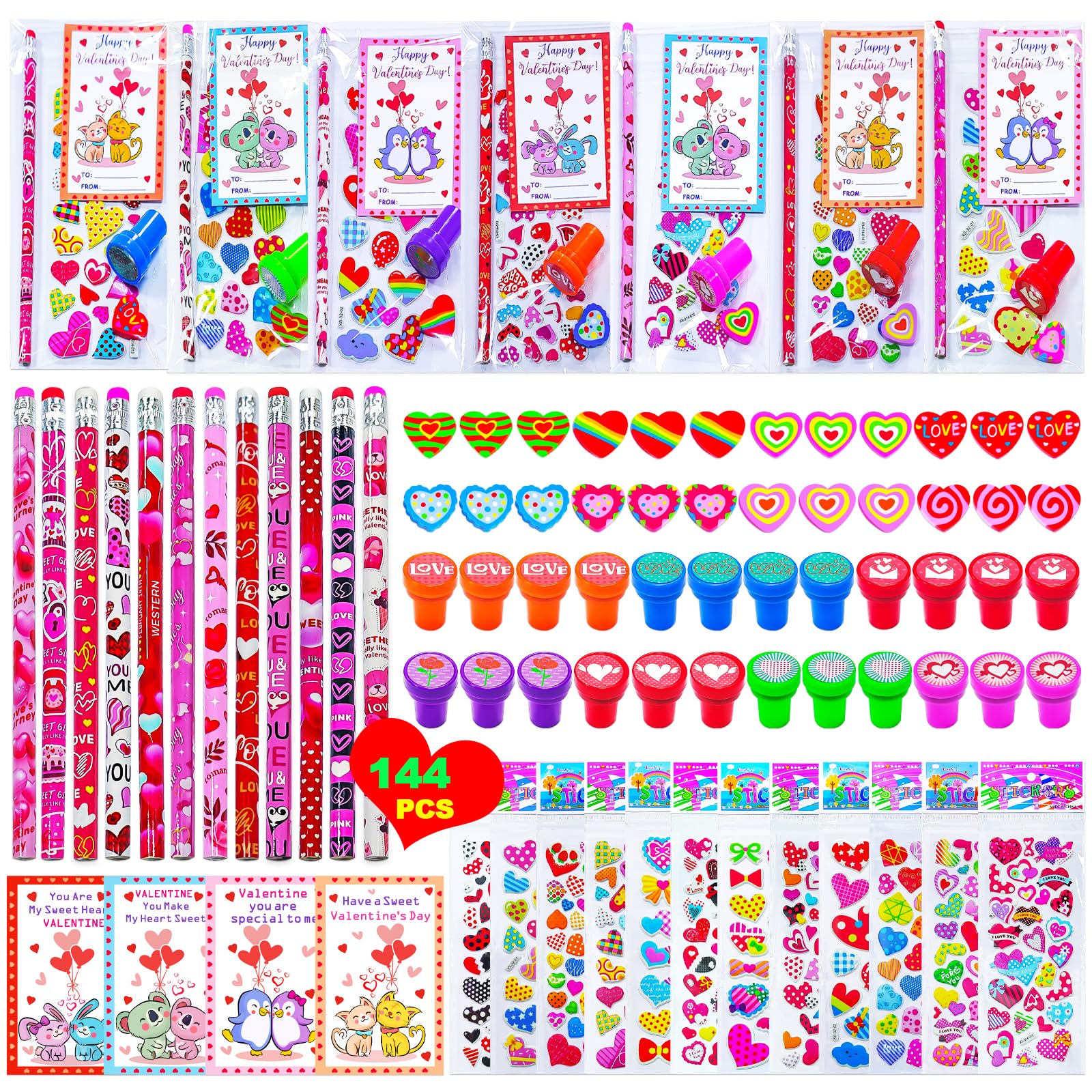 BAOXUE 24 Pack Valentines Day Gifts For Kids Classroom With Stationery Set, Valentines Day Cards For Kids School, Bulk Valentine