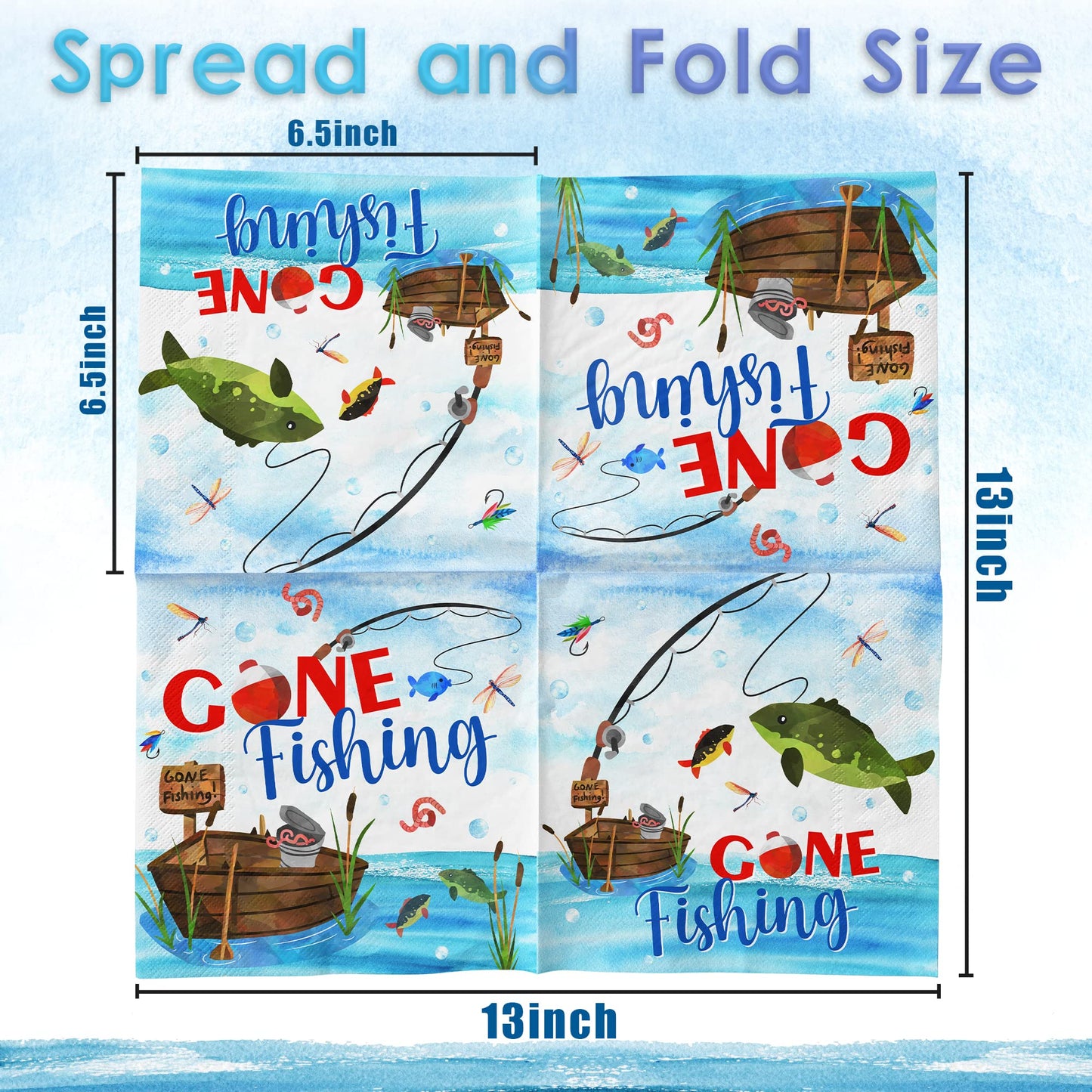 Gone Fishing Napkin 40Pcs-Fishing Party Supplies Decoration Little Fisherman Themed Disposable Folded Birthday Summer Beach Part