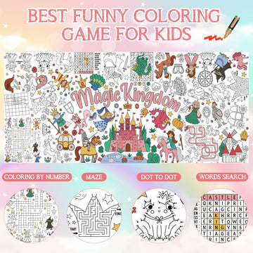 Magic Kingdom Giant Coloring Poster For Kids 30 X 72 Inch, Princess Large Coloring Poster Tablecloth, Fairy Themed Color-In Acti