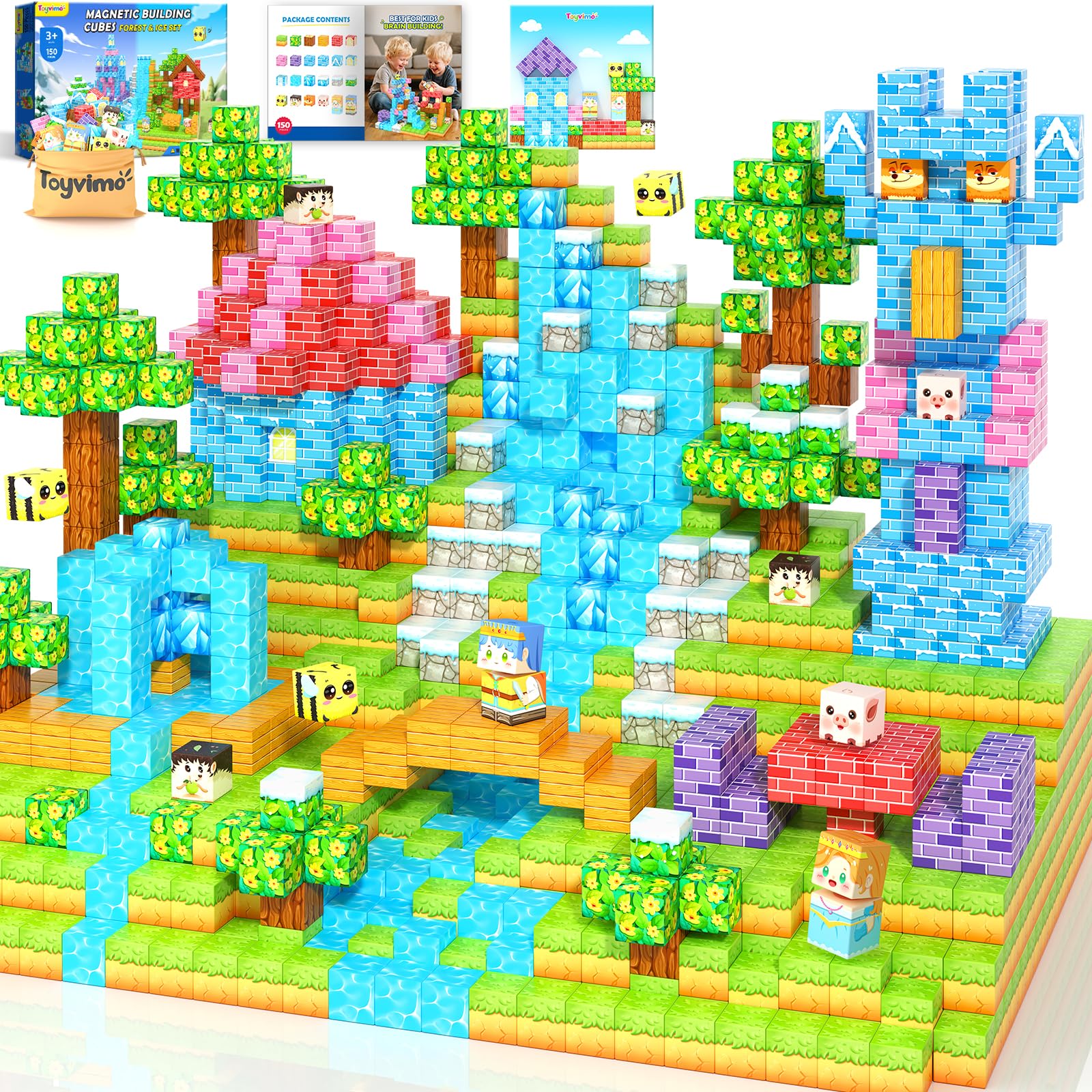 Magnetic Blocks 150PCS Magnet Building Blocks Girls Boys Toys Ages 3-5 6-8 10-12 STEM Building Kids Toys  Build Mine Magnet World Educational Gift for Boys and Girls Ages 3+