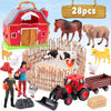 Enaurol Red Barn Farm Animals Toys, 28Pcs Animals Figures And Farm Tractor Playset, Educational Learning Toys For Toddlers And K