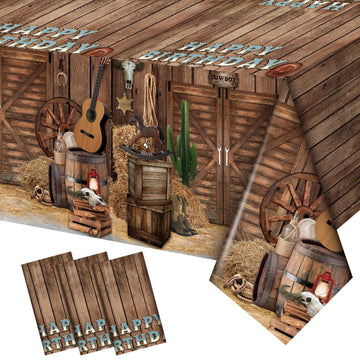 BBTO 3 Pieces Western Tablecloths Cowboy Party Decorations Birthday Table Cover Wild West Happy Birthday Tablecloth Plastic West