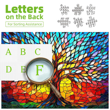 500 Piece Puzzles For Adults Stained Glass Tree Of Life Puzzle For Adults Colorful Mosaic Jigsaw Puzzles 500 Pieces With Letters