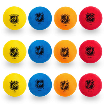 Franklin Sports Knee Hockey Balls - Indoor Mini Foam Hockey Balls For Kids - 12 Soft Foam Hockey Balls - Assorted Colors - Drawstring Bag